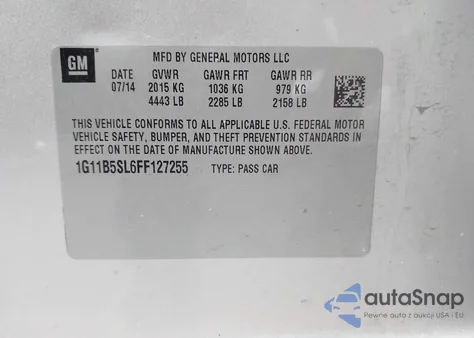 2015 Chevrolet Malibu Ls from USA, damaged, VIN 1G11B5SL6FF127255